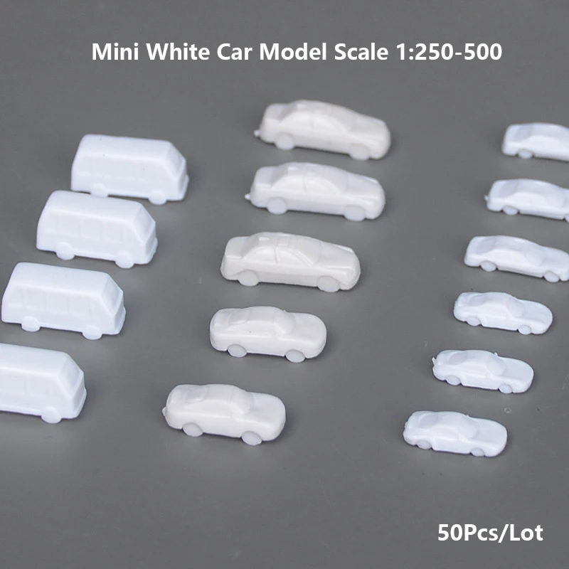 50Pcs Miniatiūriniai Baltas Automobilis/Autobusas Modelio Mastelis 1:250 1:300 m 1:500 ABS Diorama priemonė 