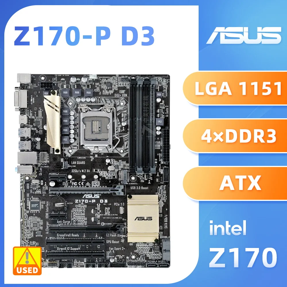 LGA 1151 Mtherboard ASUS Z170-P D3 Intel Z170 Mtherboard 4×DDR3 PCI-E 3.0 M. 2 SATA III USB3.0 ATX Dėl Šeštosios Gen Core cpu i7i5i3